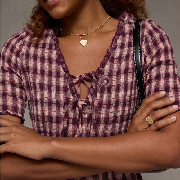 🤍AE Preppy Maroon/Purple Plaid Mini Dress 🤍 - Picture 3 of 5